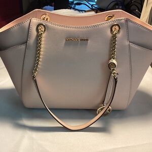 Michael Kors pink purse bag shoulder gold chain leather pockets party NWOT